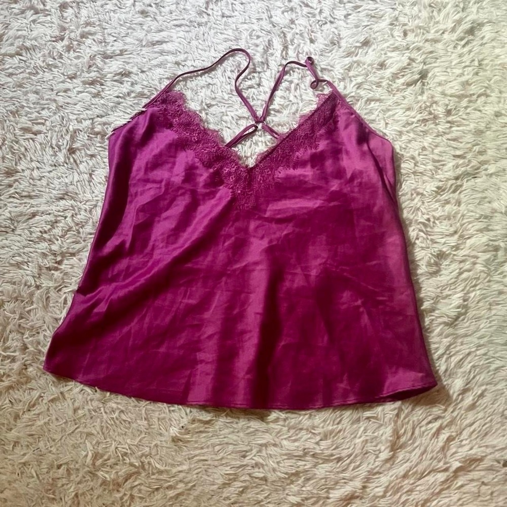 Pink Silky Satin Lace Whimsical Sexy Fairy Camisole Top Womens L Lingerie Femme
